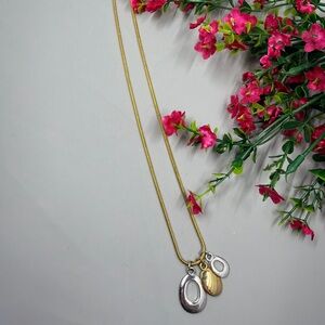 Jones New York Gold and Silver Plated Geometric Oval Necklace